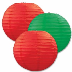 Assorted Red & Green Paper Lanterns, 9 1/2″ – 3 Count