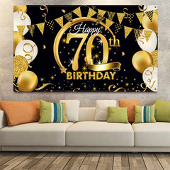 Birthday Party Decoration Extra Large Fabric Black Gold Sign Poster for Annivers
