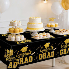 2 Pack Graduation Tablecloths Black Gold Class of 2026 Disposable Party Decor