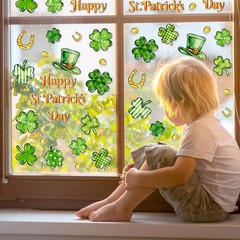 2 Sheet St. Patrick’ s Day Thick Gel Clings Green Lucky Clover Shamrock Reusable