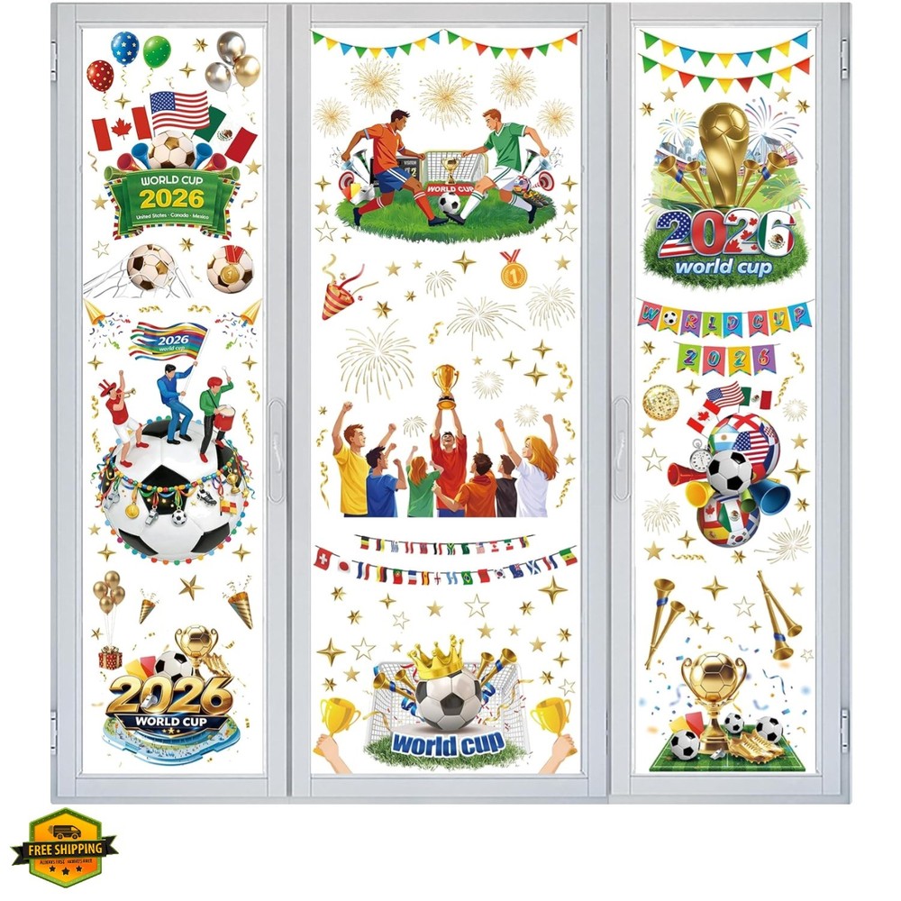 World Cup Tournament Window Clings 2026, 9 Sheets Reusable Window Stickers fo…