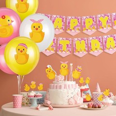57 Pcs Pink Duck Birthday Decorations Balloons Party Happy Birthday Banner Ca…