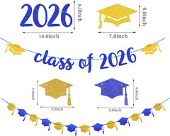 Navy-Blue Gold Party-Decorations Graduation Banner-Streamers – 18Pcs Kits Class