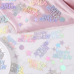 280Pcs Iridescent Confetti – Happy Birthday, Circle, Star Shapes – Paper Materia
