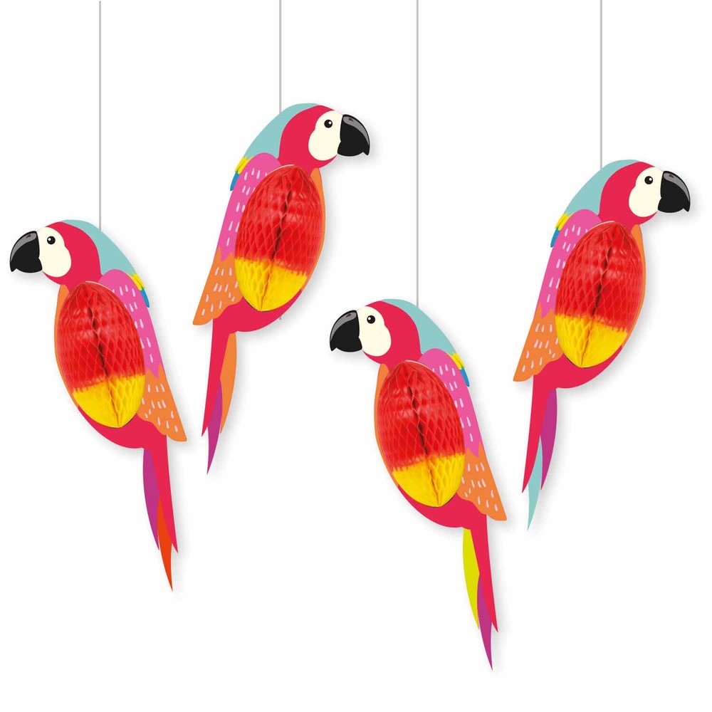 Honeycomb Parrot Party Decorations Hanging Paper Tropical Birds 25cm Tall x 4