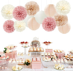 Rose Gold Pink Beige Champagne Party-Decorations Paper Lanterns | 15Pc Tea Part