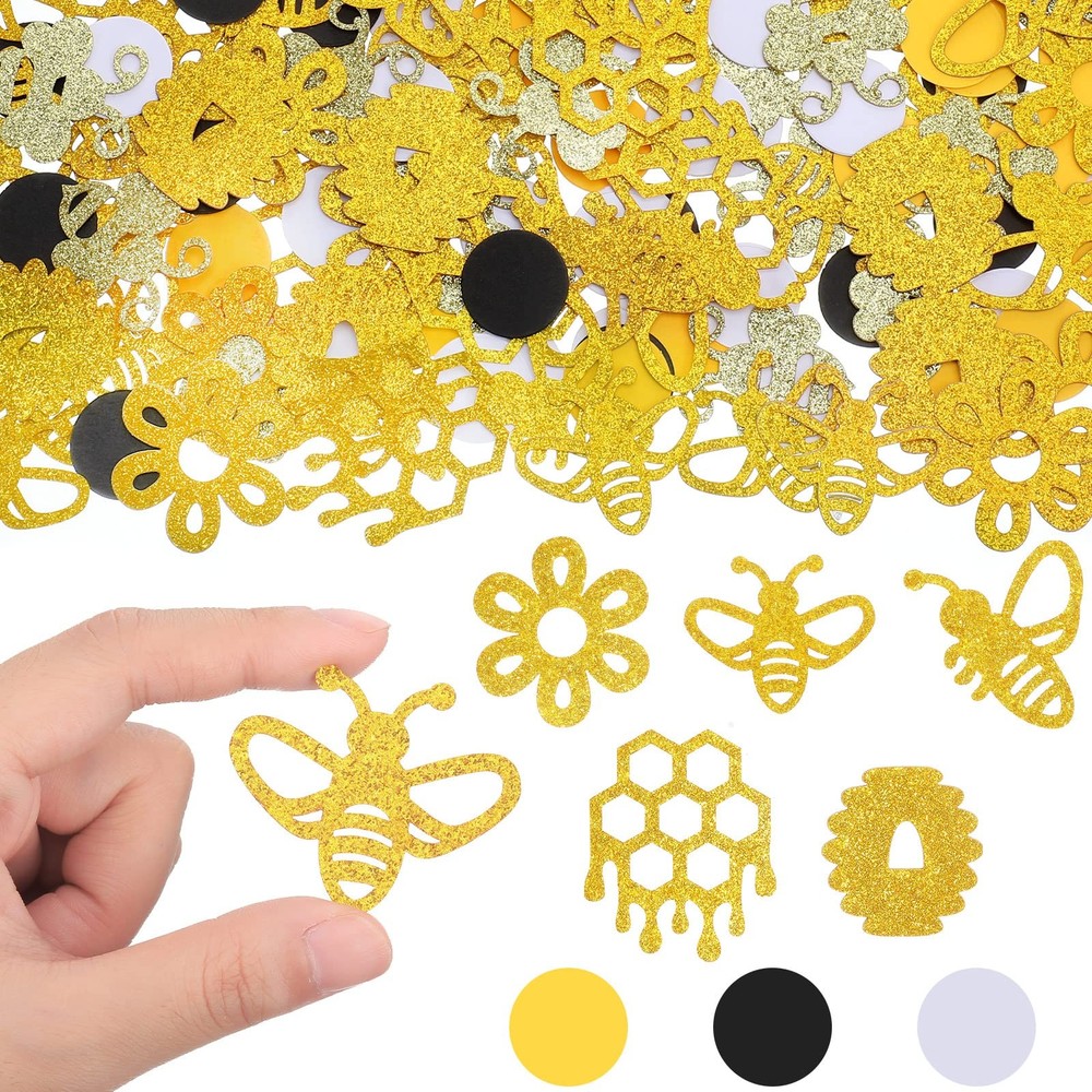 280 Pcs Bee Themed Party Decor Bee Glitter Sprinkles Honeycomb Circle Confett…
