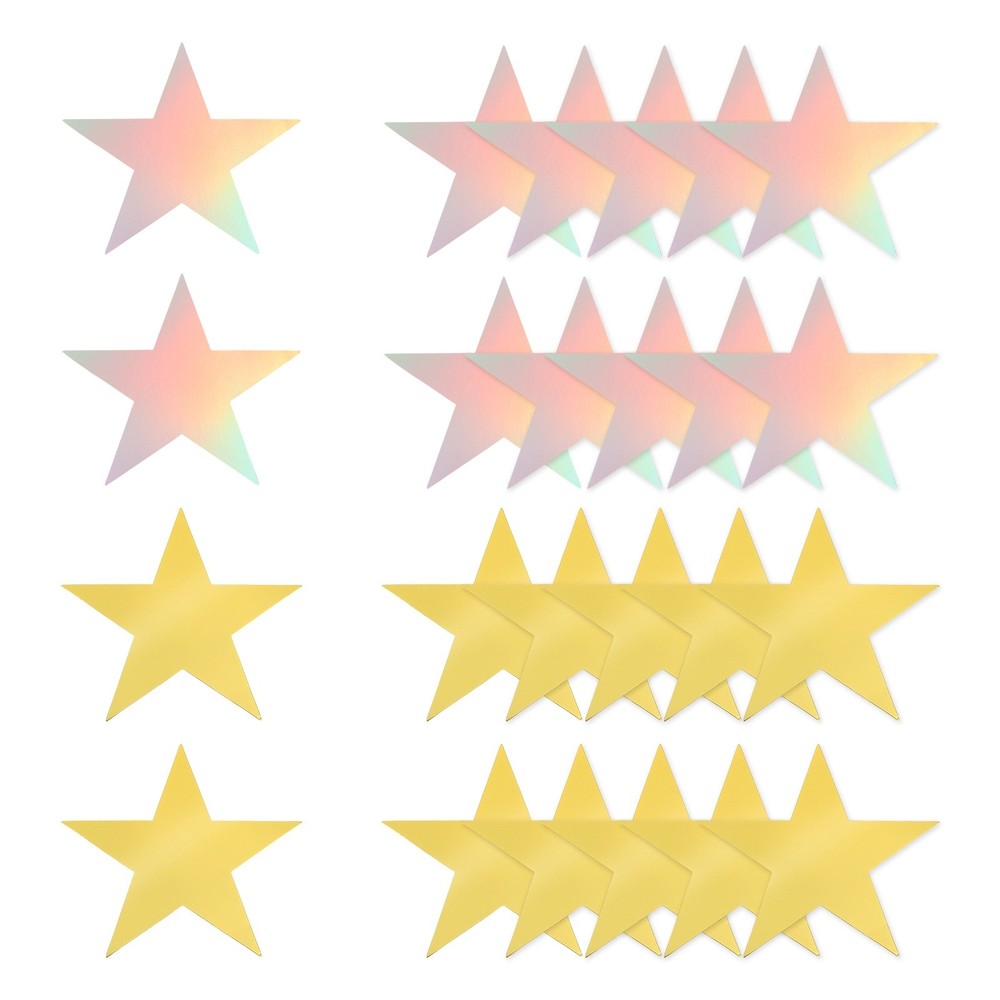 24 Pcs Stars Cutouts, 6 Inch Double Printed Paper Stars, Gold/Iridescent Silver