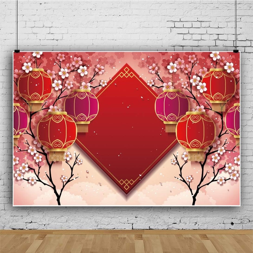 8x6ft Polyester Chinese Asian New Year Theme Party Backdrop Chinese Spring Festi