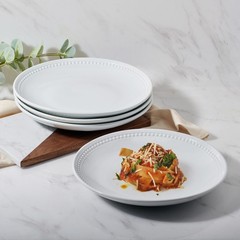 Everyday White Beaded Coupe Set of 4 Dinner Plates, 10.5 inch Inch,
