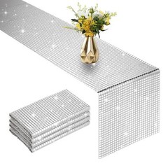 4 Packs Glitter Disco Party Table Runner 12 x 108 Inches Mirror Silver Foil D…