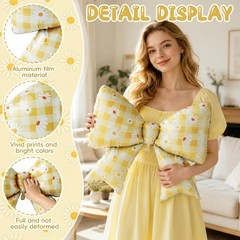 4 PCS Daisy Bow Balloons, Large Yellow Gingham Coquette Foil Balloon Set