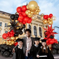 146Pcs Red Black and Gold Balloons Garland Arch Kit with Red and Black Exploding