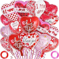 Red Heart Valentine Balloons, 16 Pcs I Love You Foil Balloons, Happy Valentines