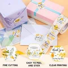 Eersida 500 Pcs 1.5 Inch Bee Thank You Stickers inches, Yellow, Black