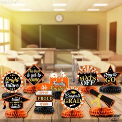 Orange and Black Graduation Centerpieces for Tables 2026 – Pack of 9 | Black Gra