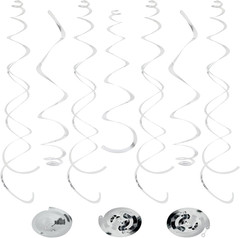 24 PCS Silver Foil Hanging Swirl, Sparkle Ceiling Hanging Decorations, Plastic S