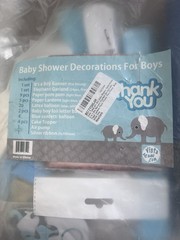 Baby shower boy elephant theme 48pcs decoration set baloons blue and grey