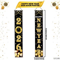 XtraLarge 2026 Happy New Year Banner – 72×12 Inch | Black and Gold Happy New …