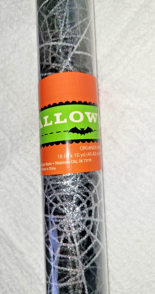 Hobby Lobby Halloween Crafts Organza Web Fabric Silver Black 18″ x 10 yds. NIP