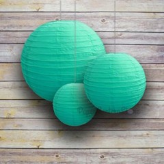8/12/16″ Water Blue Round Paper Lanterns, Even Ribbing (3-Pack Cluster)