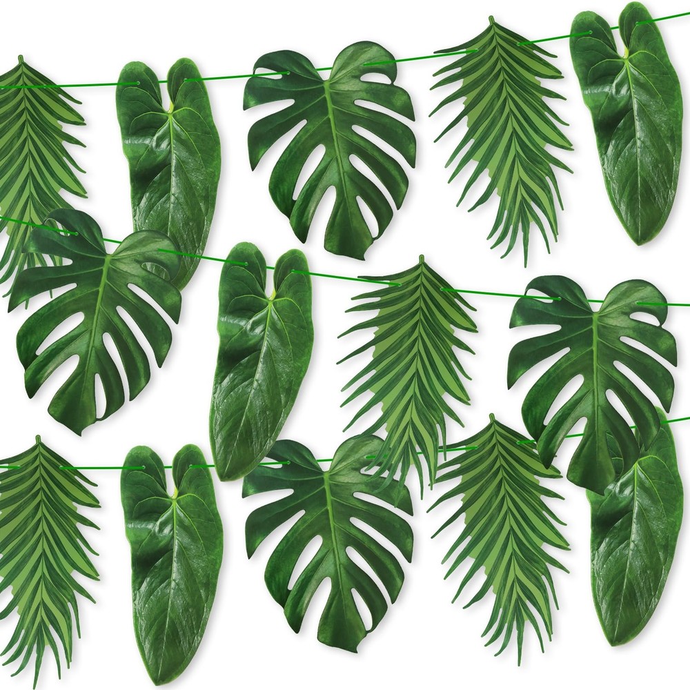Tropical Palm Leaf Garland Banner Party Decorations 9.8 FT, Paper, Green