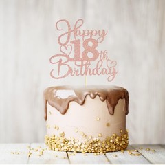 1 PCS 18th Birthday Cake Topper Double Sided Rose Gold Glitter Heart Accent