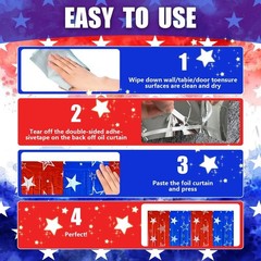 4th of July Backdrop Decorations, 2 Pack Star Print Red Blue Streamers Tinsel…