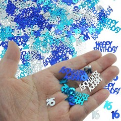 Blue 16th Birthday Confetti Glitter Metallic Number 16 Sequins for Table Decor