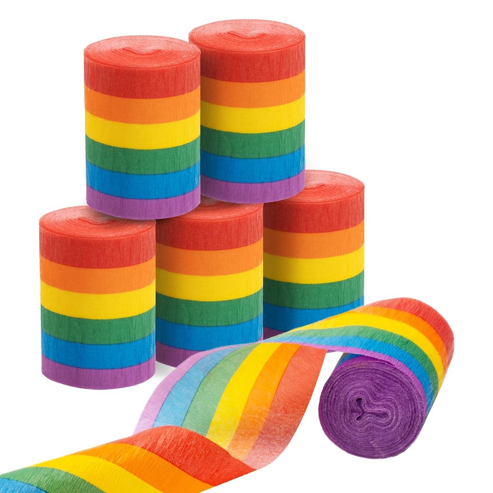 Rainbow Party Streamers Crepe Paper Rolls Pride Birthday Decoration 6 Rolls