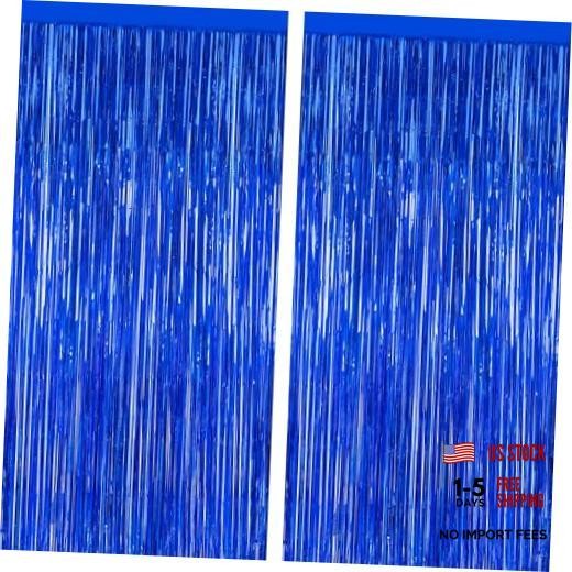 2 Pack Dark Blue Foil Curtain Backdrop Birthday Party 2 PCS Dark blue