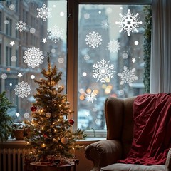 AHEONLAR 142PCS Christmas Window Static Cling Sticker, Snowflake White