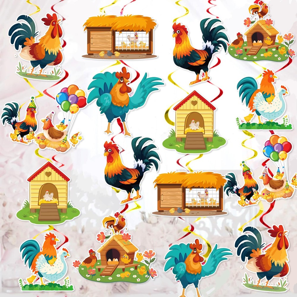 30 PCS Chicken Hanging Swirls Farm Theme Party Ceiling Streamer Decoration