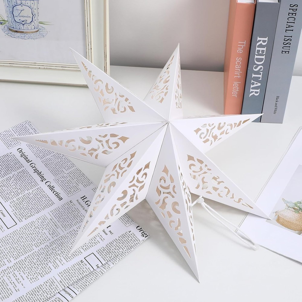 Handmade White Paper Star Lantern Lamp Christmas Festive Hanging Paper Star Lamp