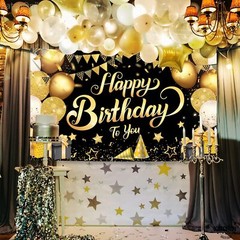 , Black and Gold Happy Birthday Banner – Xtralarge 72X44 Inch | Happy Birthday..