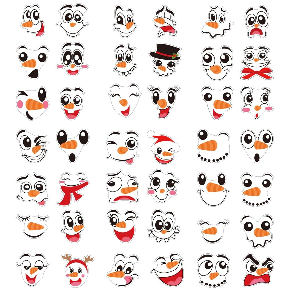 LOMIMOS Snowman Faces Stickers,42 Pcs Cute Face Decals Christmas Red