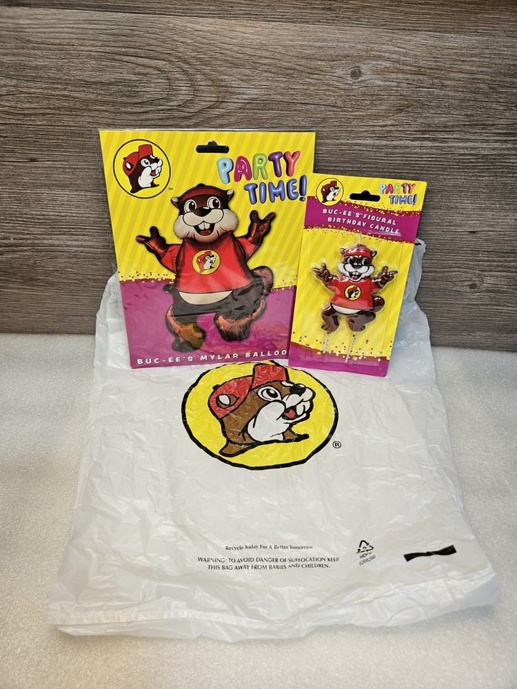 Buc‑ee’s Party Time Balloon & Birthday Candle Set – Beaver Mascot Mylar Balloon