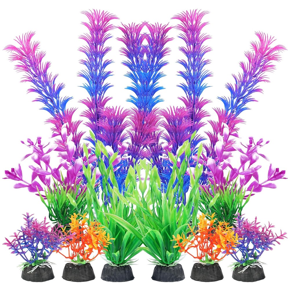 AQUANEAT Artificial Fish Tank Plants, Aquarium 8.5 inches, Purple