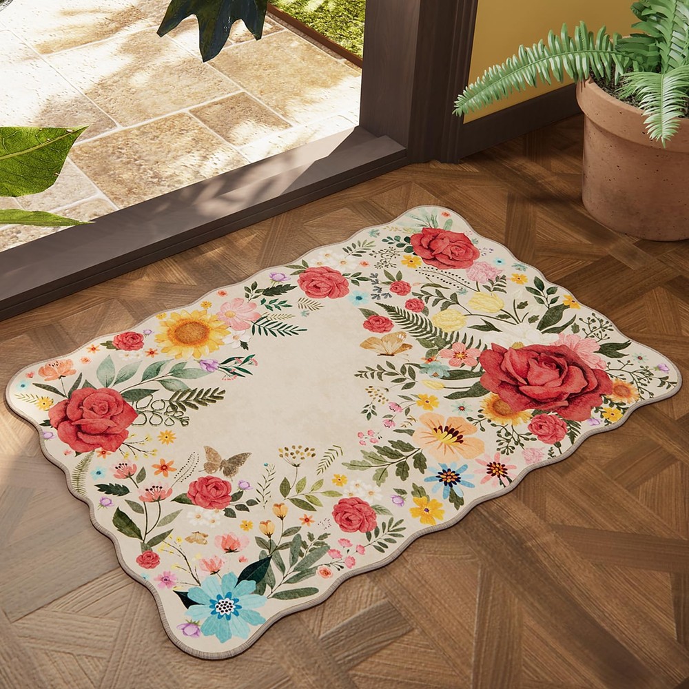 NoiFamo Washable Entryway Small Area Rugs: Door 2’x3’ (Rectangular), Beige