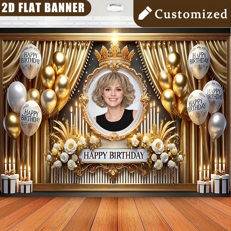 1pc 2D Crown Flower Balloon Personalized Birthday Custom Poster Backdrop❀