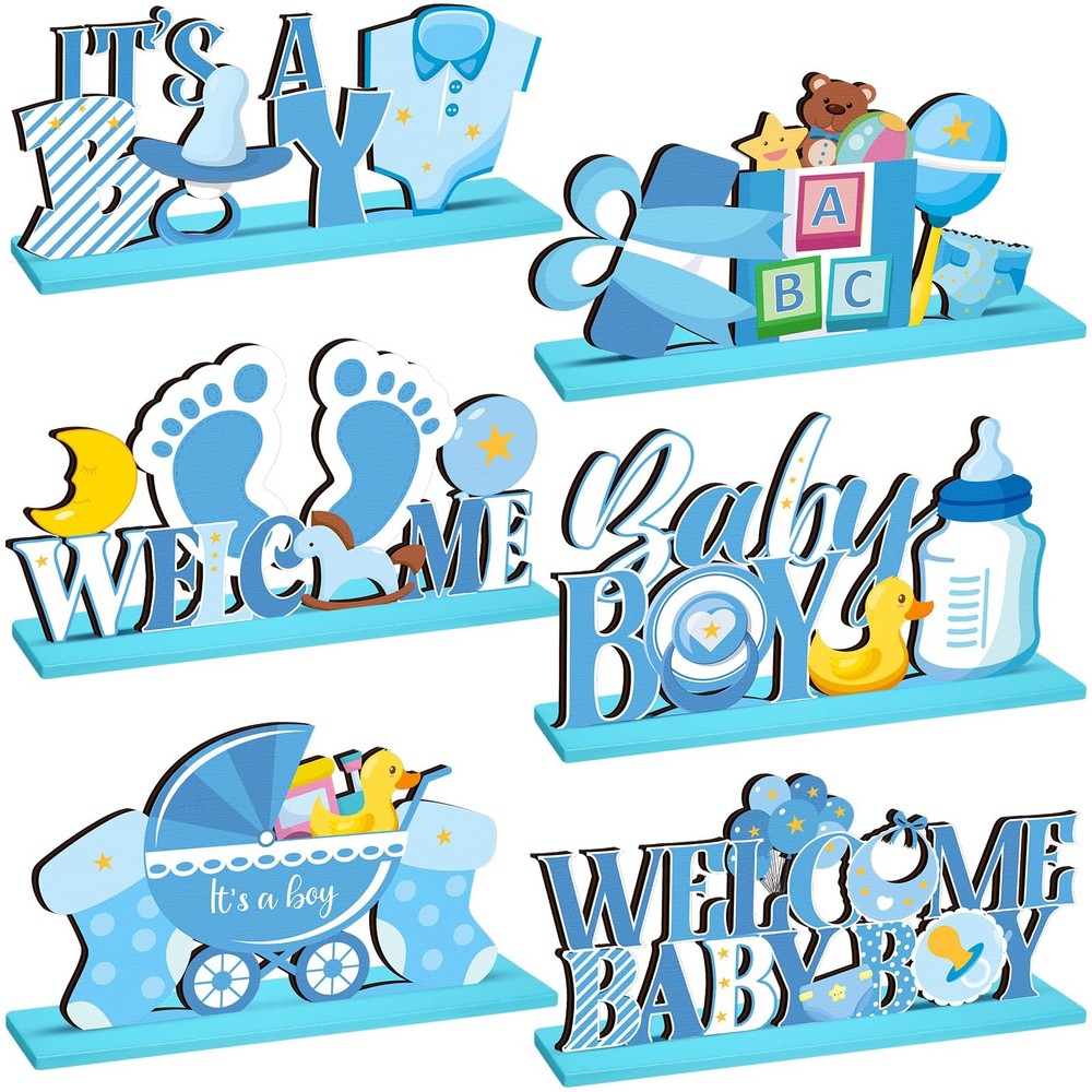 6 Pcs Blue Baby Shower Table Decorations Wooden It’s a Boy Baby Shower Center…