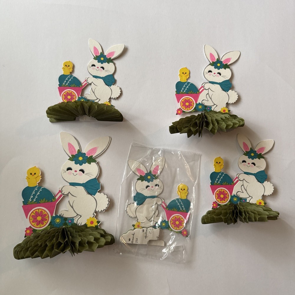 Vtg Hallmark Paper Honeycomb Easter Bunny & Chick Cut Out Table Decor SEE & READ