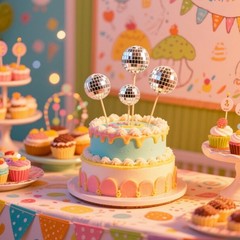 24 PCS Disco Ball Cake Toppers Happy Birthday Cake Topper 1970s Retro Disco T…