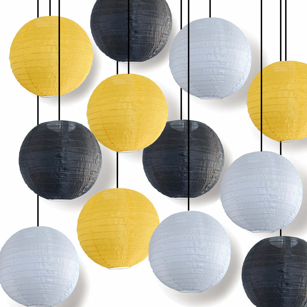 Black, White and Gold Yellow Celebration Party Even Ribbing Ribbed Nylon Lantern