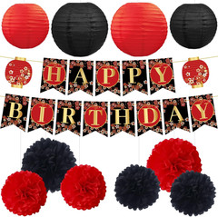 Hibachi Birthday Party Decorations – 12 Pcs Pre-Strung Red Black Gold Cherries F