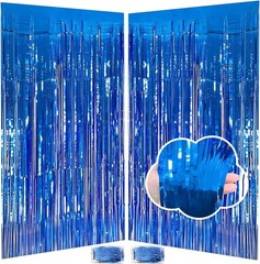 Blue Streamers Party Decorations 3.3×8.2ft, 2 Pack Dark Blue Tinsel Backdrop for