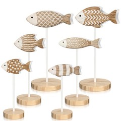 6 Pcs Wooden Fish Table Decor Summer Ocean Tabletop Centerpiece Sea Animal St…