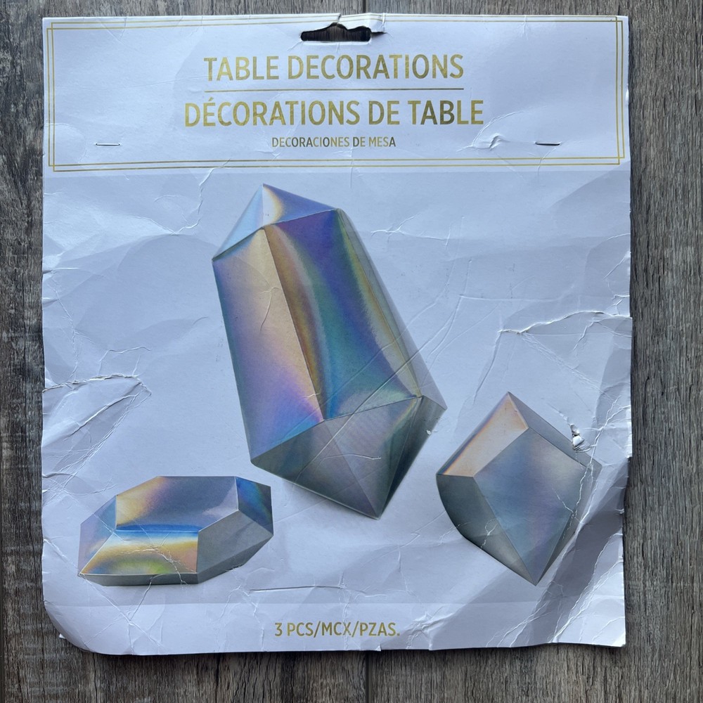 Amscan Table Decorations, 3 pcs, Diamond/Gem Shapes, Silver Iridescent