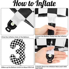 Checkered Number 3 Balloon 40 Inch, Large Foil Black and White Number Balloon…