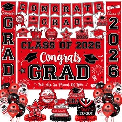 2026 Graduation Decorations, Red and Black Graduation Decorations Set with Co…